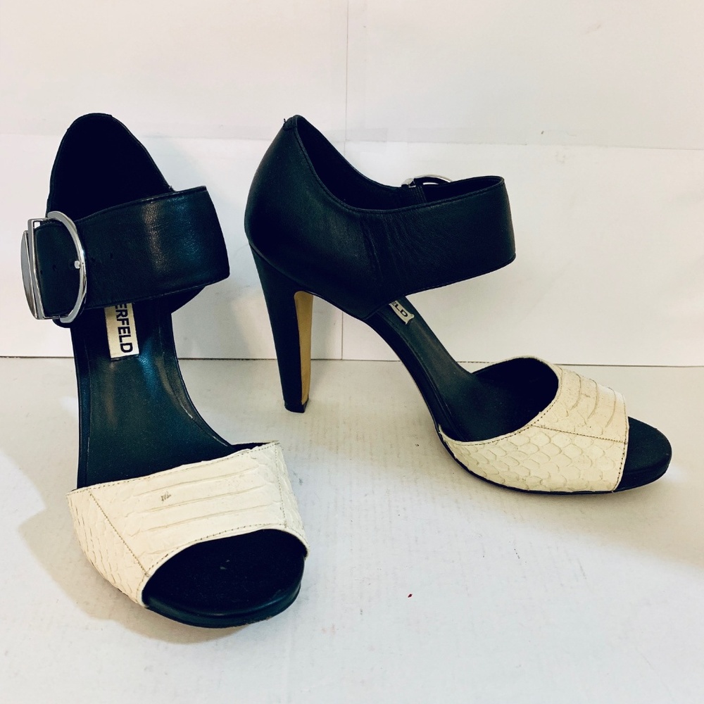 Karl Lagerfeld Black White Snake Sandals